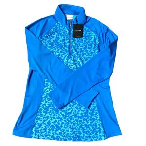 NWT DUNNING Blue Ayla Jersey Performance Quarter Zip, Size S